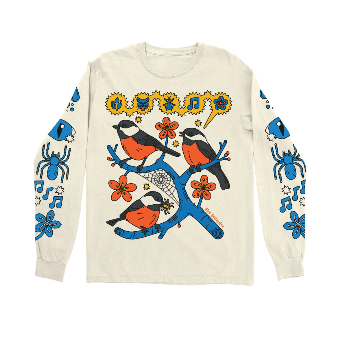 Bird Collective - Chickadee Long Sleeve T-Shirt - S - Vintage White