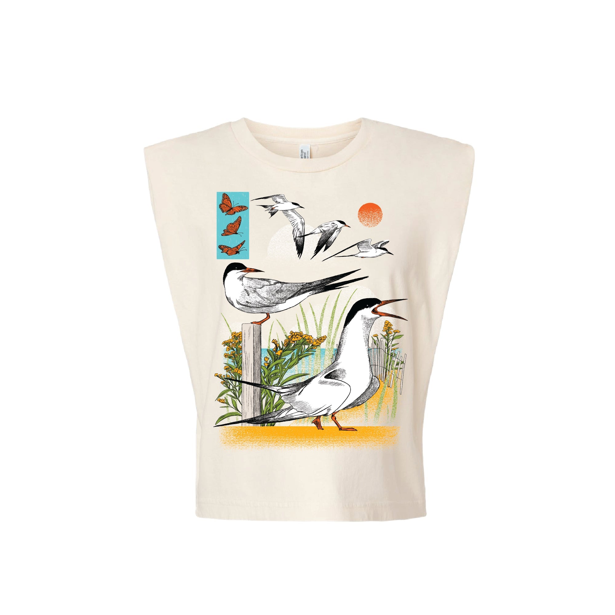 Bird Collective - Terns of Great Gull Island Boxy Muscle Tank - S - Ivory